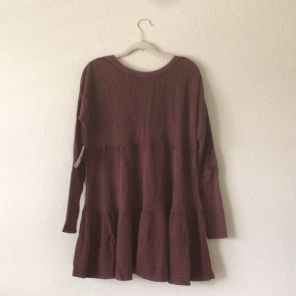 Free People Jolene Mini Dress FP One Babydoll Thermal Oversized Wine - Picture 2 of 15